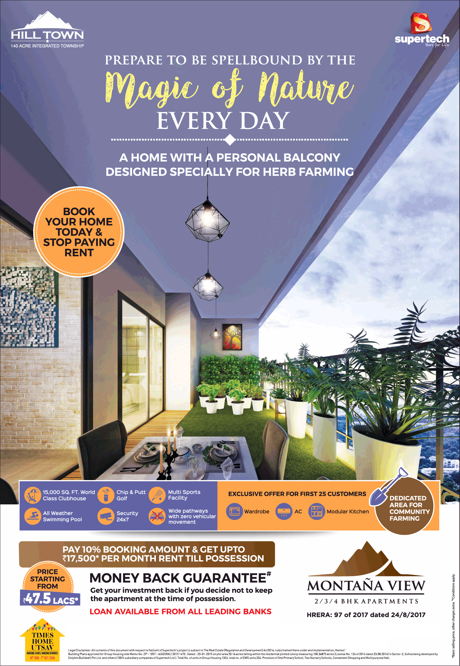 Book your home with a personal balcony at Supertech Hill Town in Gurgaon